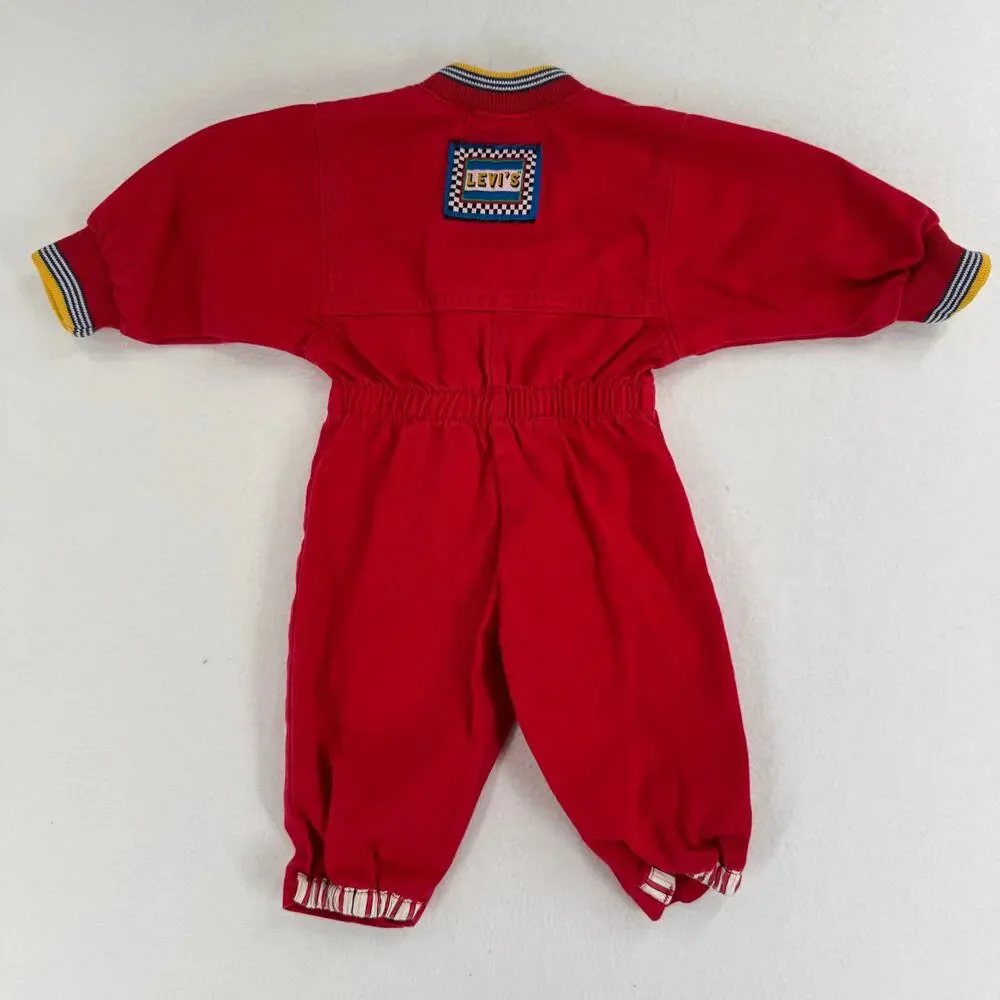 Vintage 90s Little Levis Jumpsuit 6 Months Red‎ Snap Button Boys Girls Retro 80s